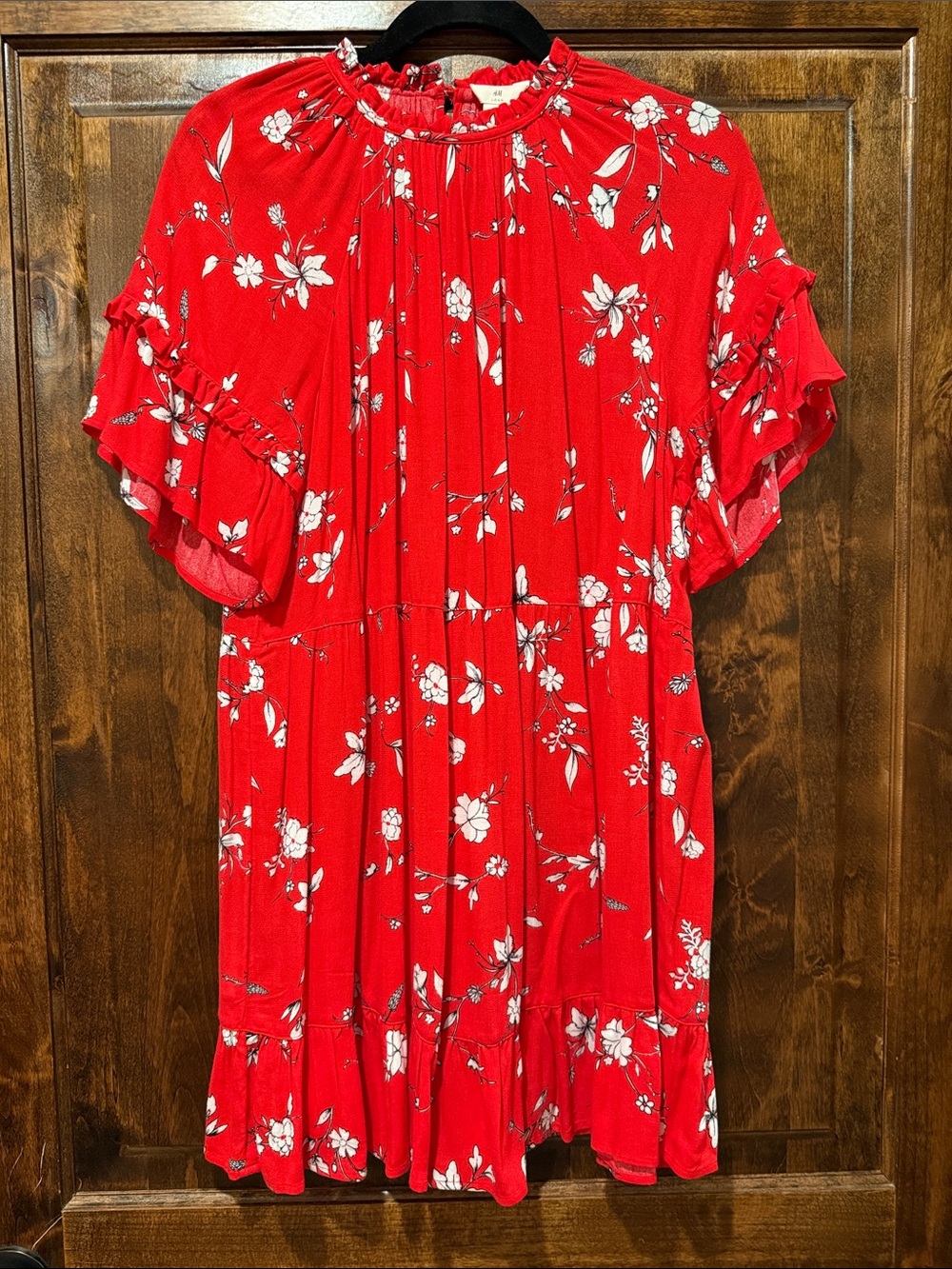 H&M Red Floral Ruffle Tiered Dress